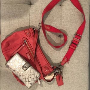 Coral Coach Crossbody with matching wallet